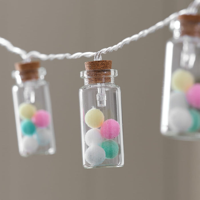 10 Pom Pom Glass Bottle LED String Lights