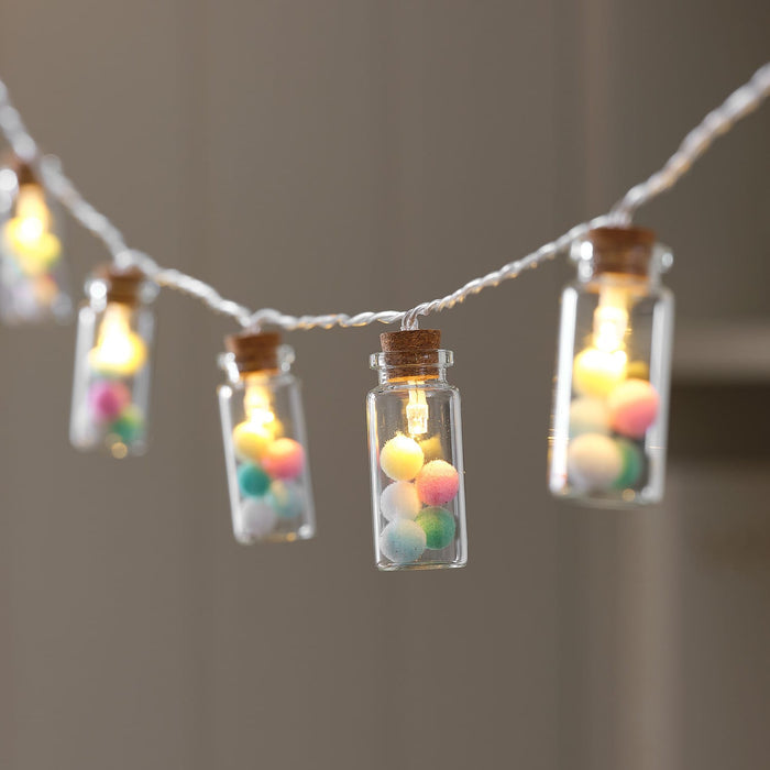10 Pom Pom Glass Bottle LED String Lights
