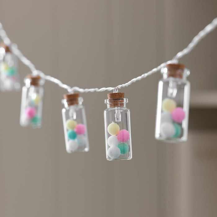 10 Pom Pom Glass Bottle LED String Lights