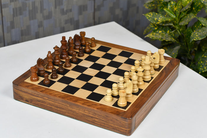 12" Magnetic Travel Chess Set Ebony Wood Drawer Storage Extra Queens