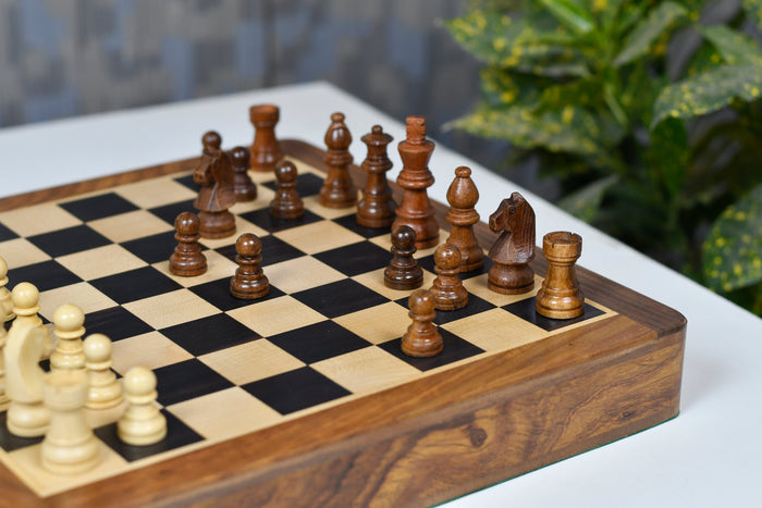 12" Magnetic Travel Chess Set Ebony Wood Drawer Storage Extra Queens
