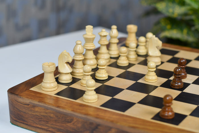 12" Magnetic Travel Chess Set Ebony Wood Drawer Storage Extra Queens