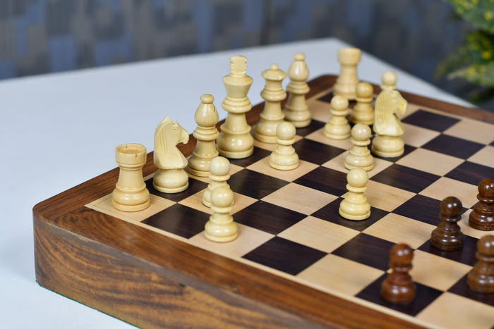 12" Magnetic Travel Chess Set Rosewood Drawer Storage Extra Queens
