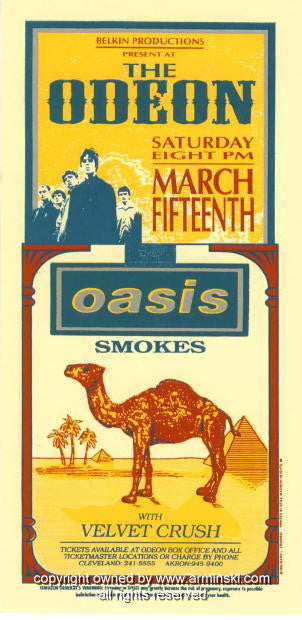 1995 Oasis w/ Velvet Crush Concert Handbill by Arminski (MA-027)