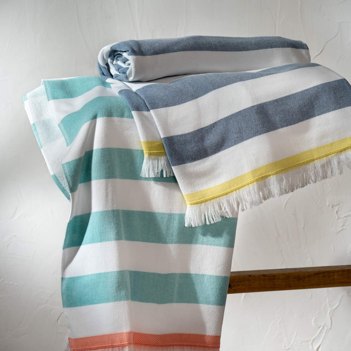 Aqua Striped Beach Towels - stripe, lightweight, close-up detail 2 | Soak and Sleep