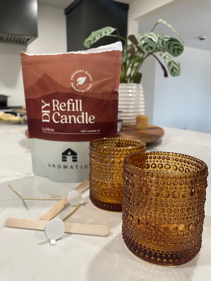 bluecorn candles compostable refill pouches good for two small candle refills or one big candle refill