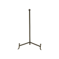 Small Atelier Display Stand in black iron with a slender vertical post, ball finial and open tripod base designed to support a plate, book or framed decorative object.