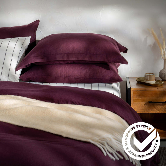 Aubergine French Linen Bedding And Bed Sheets - breathable, detail view | Soak and Sleep