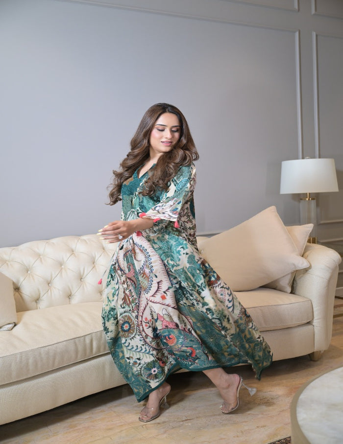 Bahar Green Long Kaftan