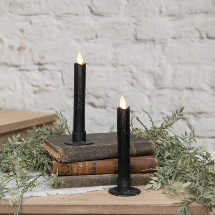 Black Flameless Taper Candles - S/2