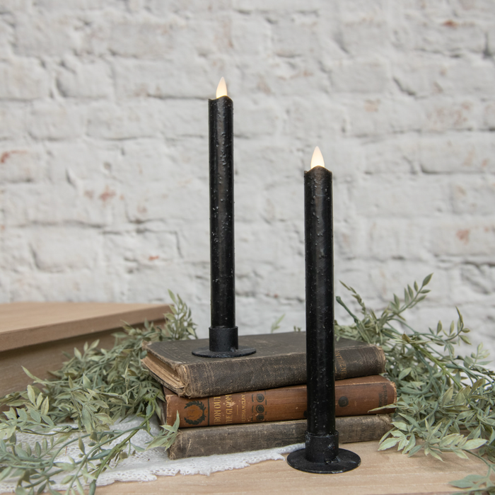 Black Flameless Taper Candles - S/2