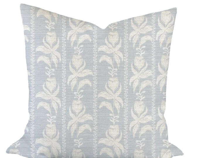 Blocked Tulips in Blue Custom Pillow