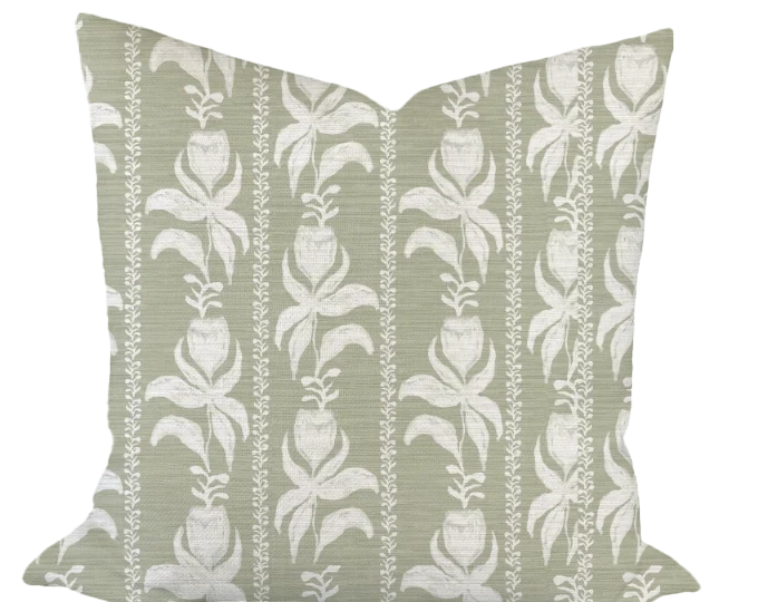Blocked Tulips in Green Custom Pillow
