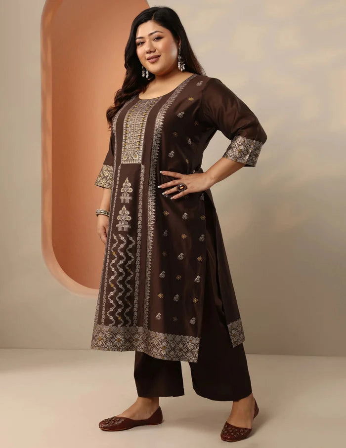 Brown Silk Blend Suit Set