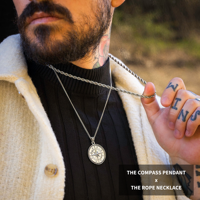 The Silver Compass Pendant - Essentials Collection / The Silver Rope Necklace - Essentials Collection