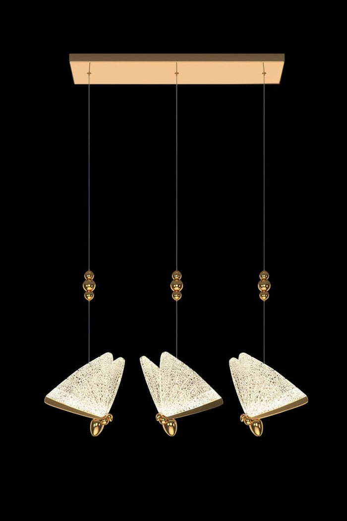 Square Canopy 3 heads Dia 60cm / ∅ 23.6″ / Gold+Clear / Warm Light