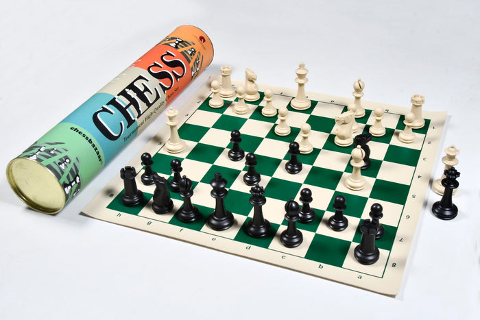 Checkmate Tournament Plastic Chess Pieces with Roll-Up Board 3.75"- King
