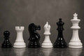 Chess Pieces Black & White Painted Wood 3.9" - Slightly Imperfect