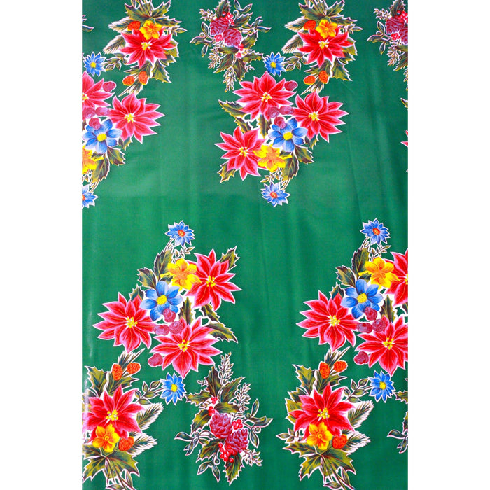 freckled sage christmas poinsettia green oilcloth swatch