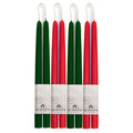 red and green christmas taper candles handmade from pure beeswax