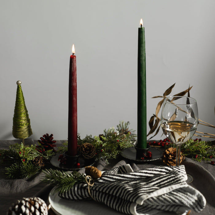 Classic Red & Moss Christmas Taper Candle Bundle - 100% Pure Beeswax - Bluecorn Candles