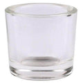 Clear glass votive candle holder made of 50% recycled glass