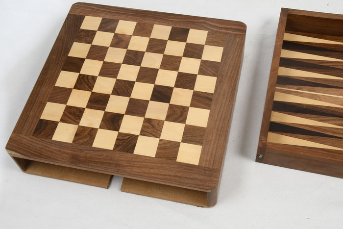 Compact Travel Series Magnetic Chess Set – Sheesham & Boxwood with Dice & Stones | Slight Imperfections