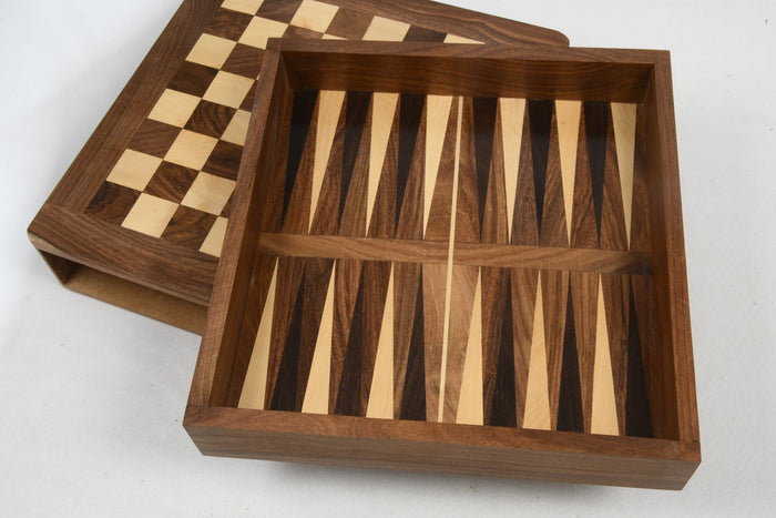 Compact Travel Series Magnetic Chess Set – Sheesham & Boxwood with Dice & Stones | Slight Imperfections