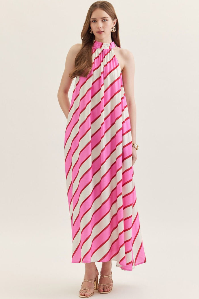 Creamsicle Pink Stripe Halter Maxi Dress