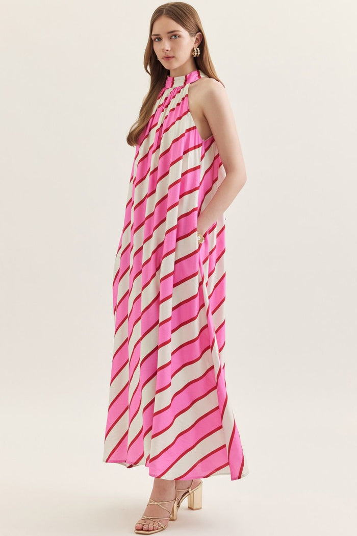 Creamsicle Pink Stripe Halter Maxi Dress