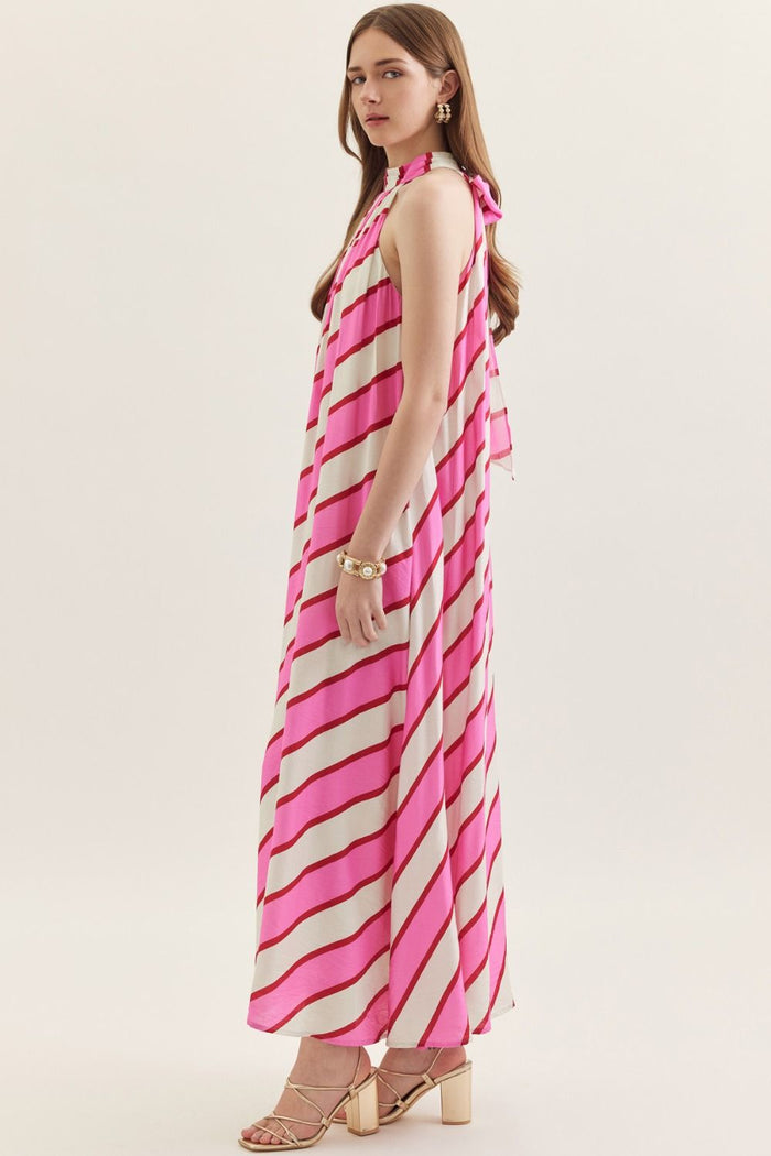 Creamsicle Pink Stripe Halter Maxi Dress