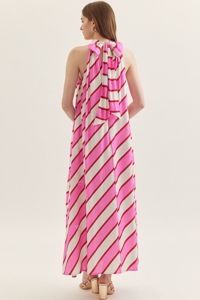 Creamsicle Pink Stripe Halter Maxi Dress