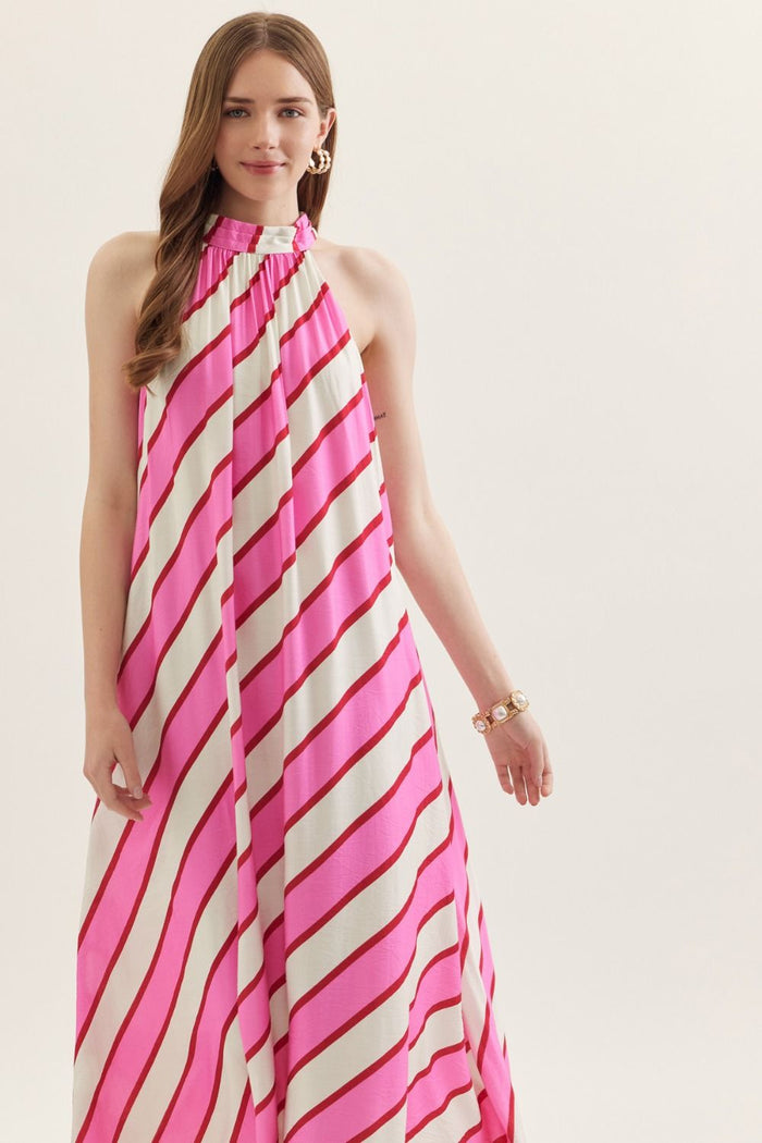 Creamsicle Pink Stripe Halter Maxi Dress