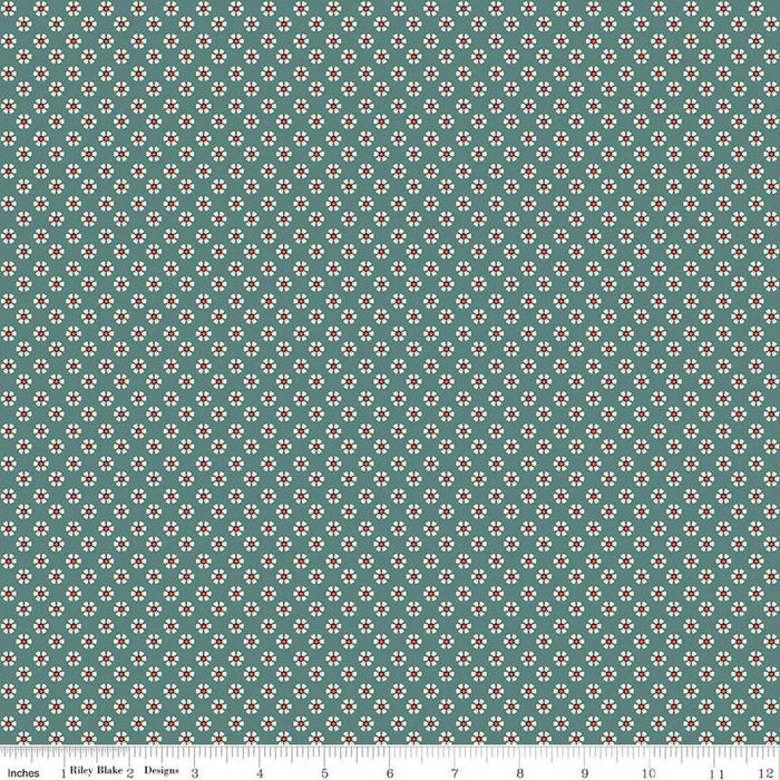 Curtain Valance - Wild Rose Tiny Flowers Teal Cotton