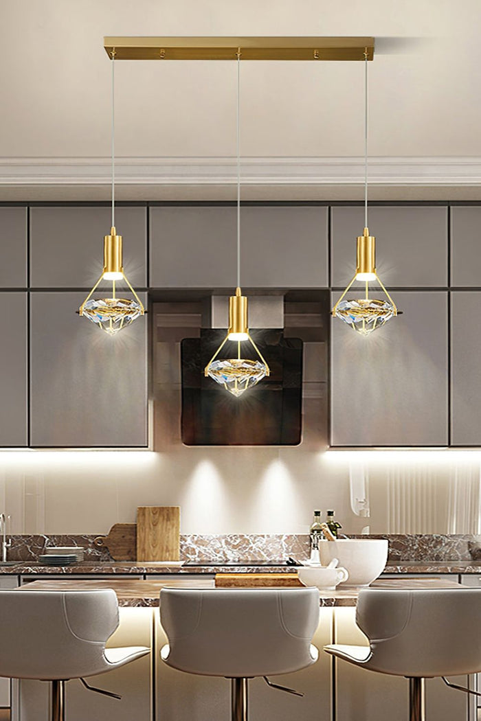 3heads L 60cm x H 100cm / L 23.6″ x H 39.3″ / Brass & Clear / Three-Color Changing Light
