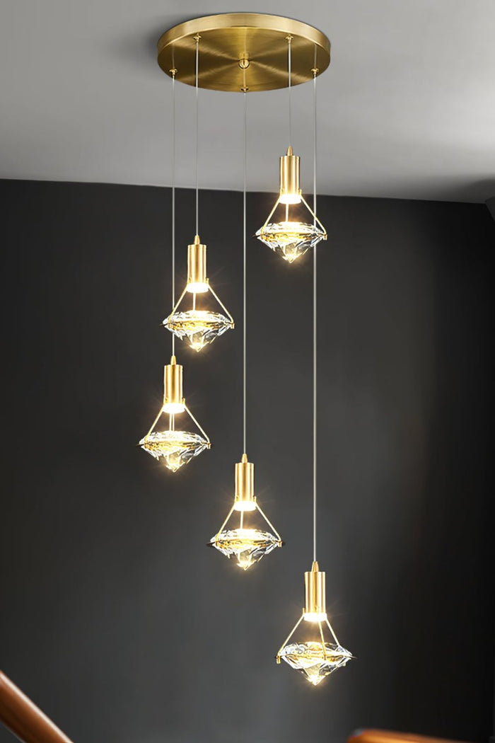 5heads Dia 30cm x H 150cm / ∅ 11.8″ x H 59″ / Brass & Clear / Three-Color Changing Light