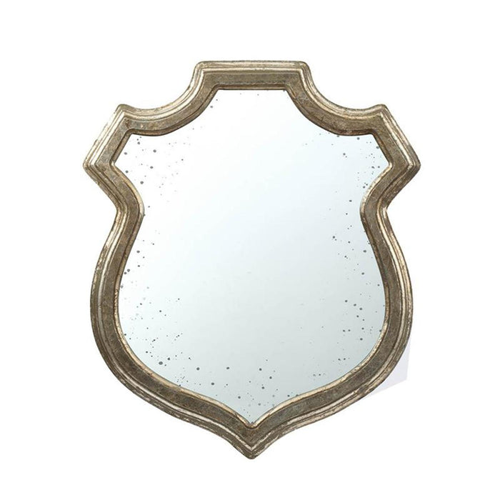 Distressed Metallic Crest Shape Accent Wall Mirror | 24"x20"