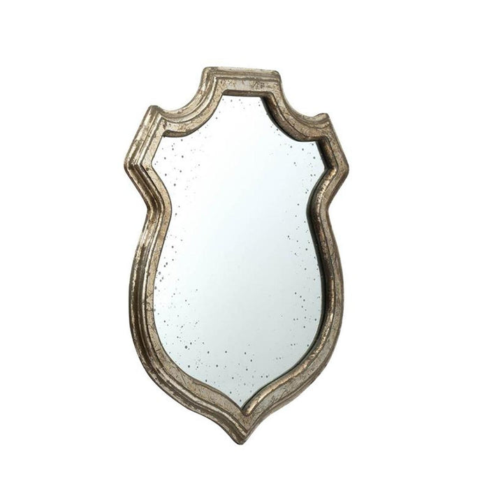 Distressed Metallic Crest Shape Accent Wall Mirror | 24"x20"