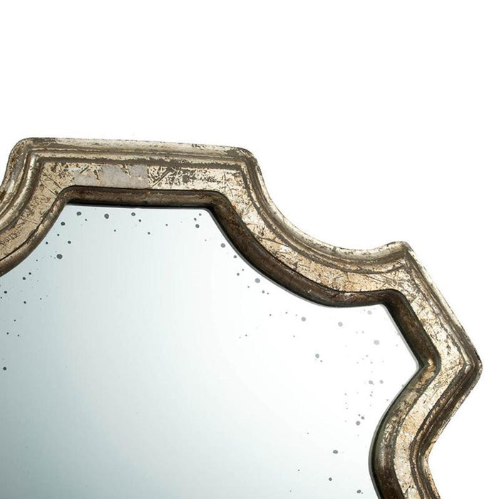 Distressed Metallic Crest Shape Accent Wall Mirror | 24"x20"