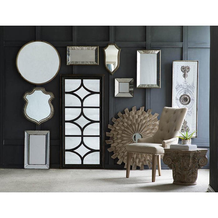 Distressed Metallic Crest Shape Accent Wall Mirror | 24"x20"