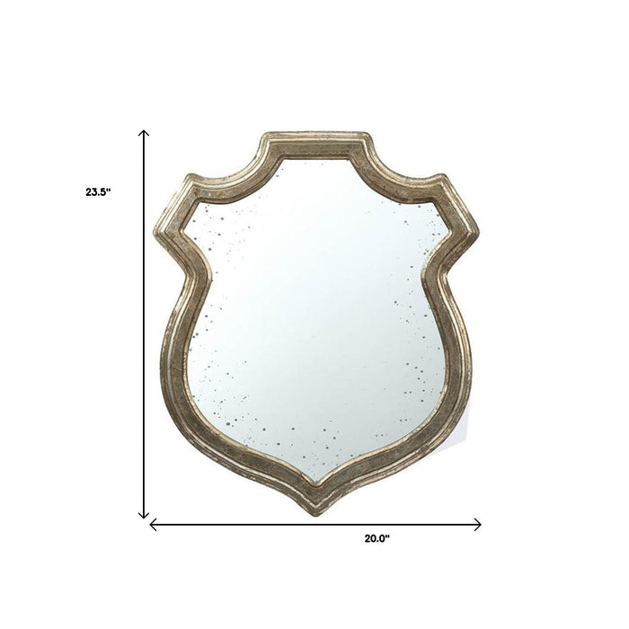 Distressed Metallic Crest Shape Accent Wall Mirror | 24"x20"