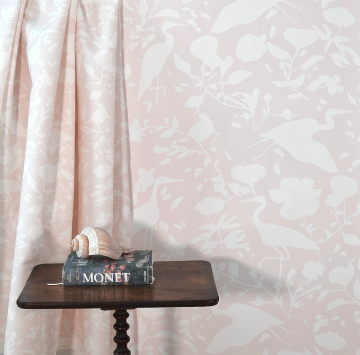 Egrets for Hadley in White and Blush Wallpaper