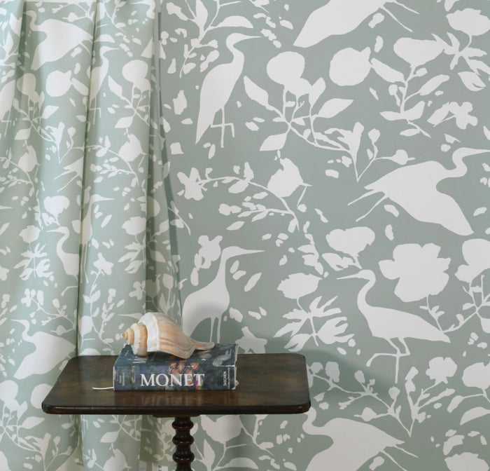 Egrets for Hadley in White and Leaf Wallpaper