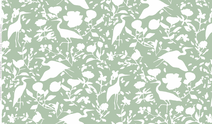 Egrets for Hadley in White and Leaf Wallpaper