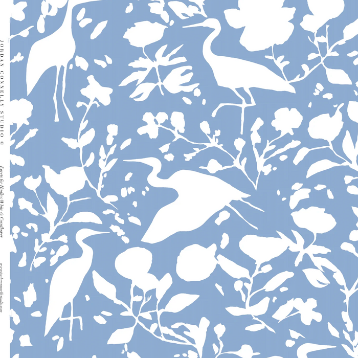 Egrets for Hadley in White & Cornflower Wallpaper