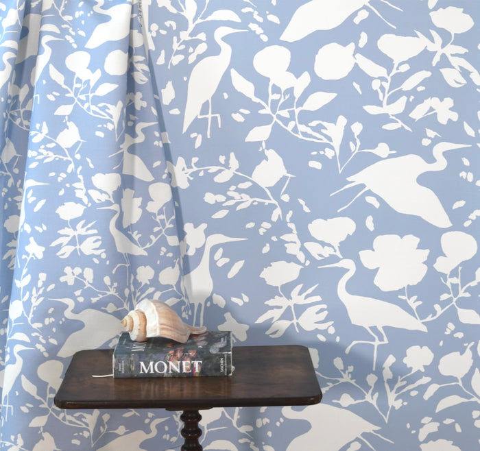 Egrets for Hadley in White & Cornflower Wallpaper