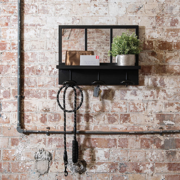 Fairfield Industrial Shelf Mirror with Hooks
