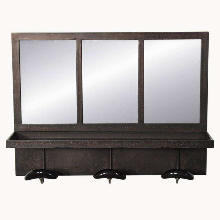 Fairfield Industrial Shelf Mirror with Hooks