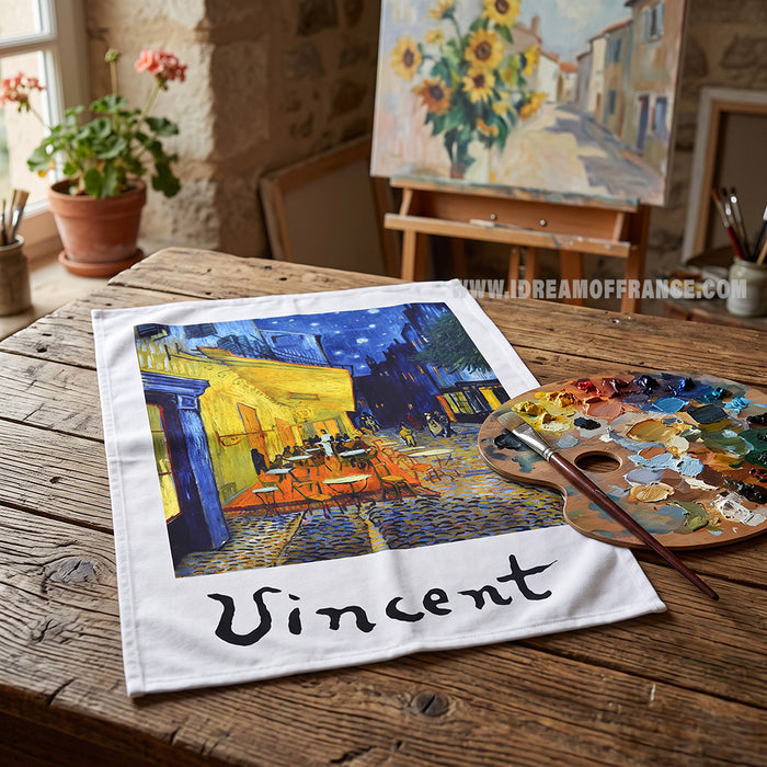 French kitchen towel - Printed cotton - Cafe Terrace at night by Vincent Van Gogh | L.R. Creations