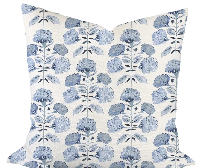 Hydrangea Bloom in Blue Custom Pillow